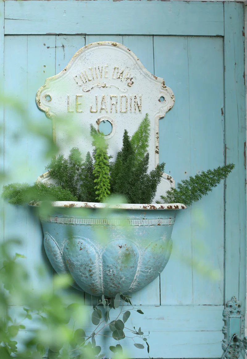 Large Rustic Vintage Metal Half Round Pot Wall Planter