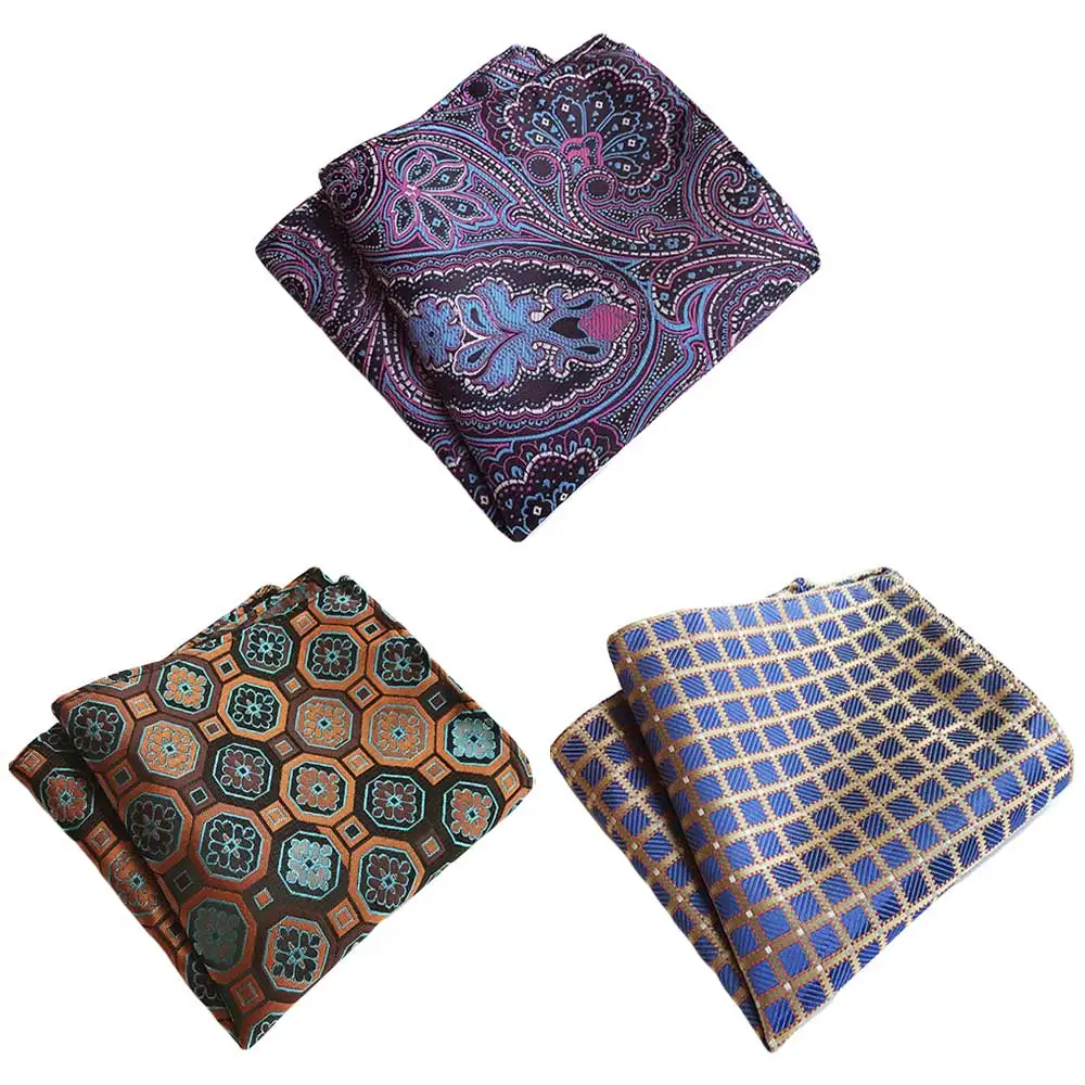 3 Packs Men Classic Floral Paisley Stripe Pocket Square Wedding Handkerchief BWTHZ0373