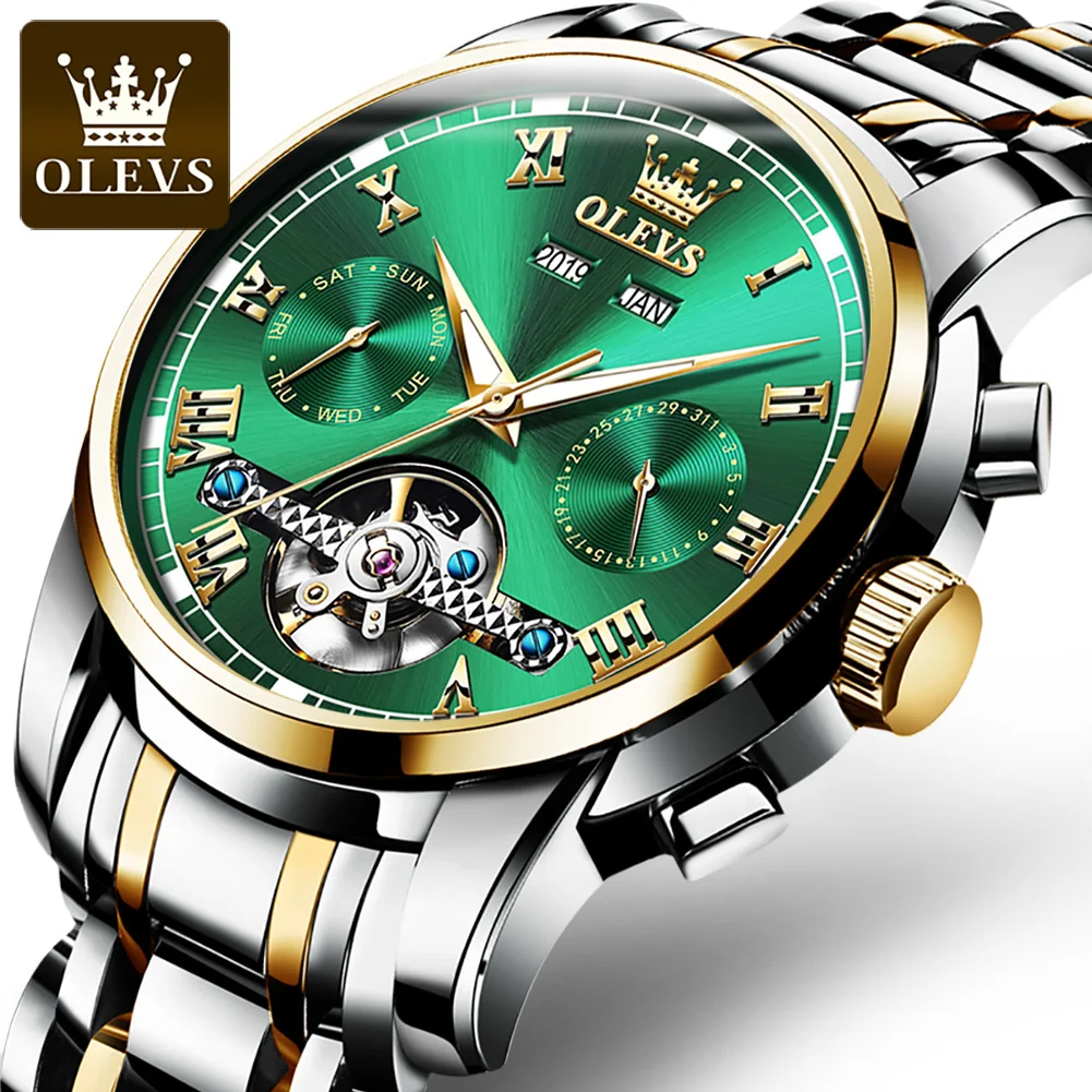 OLEVS New Mens Automatic Mechanical Watch Waterproof Business Stainless Steel Strap Watch Skeleton Mechanical Watch sports Watch