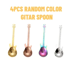 4PCS Guitar Coffee Teaspoons 304 Stainless Steel Musical Teaspoons Mixing Spoons Sugar Spoon Quality Tableware Party gift