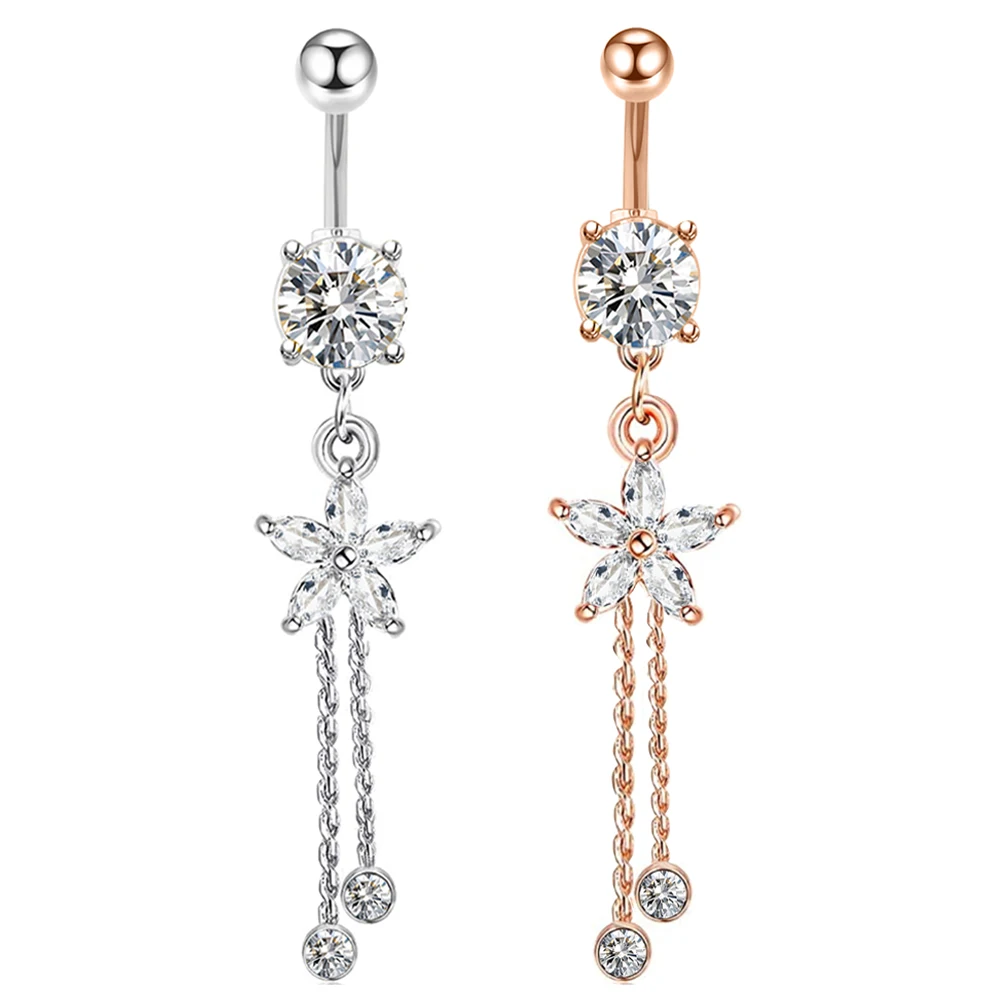 14G Belly Button Rings Belly Rings for Women Stainless Steel CZ Opal Dangle Belly Button Piercing Jewelry Belly Rings Bars Curve