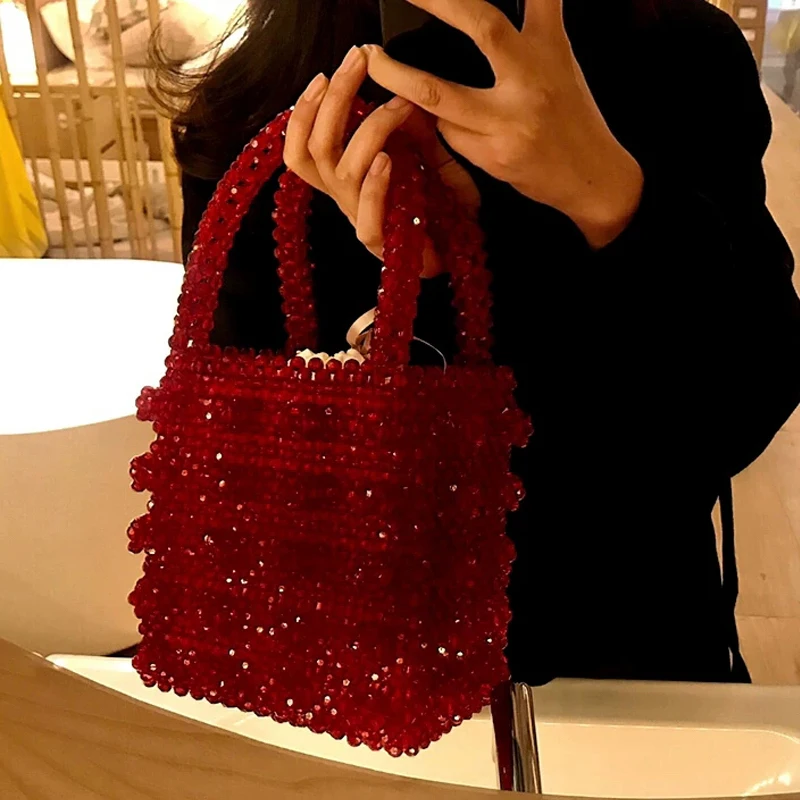 Crystal Lady Dinner Bag Handbag Ins Niche Artificial Crystal Weaving Heavy Industry Pearl Handbag Name Bag