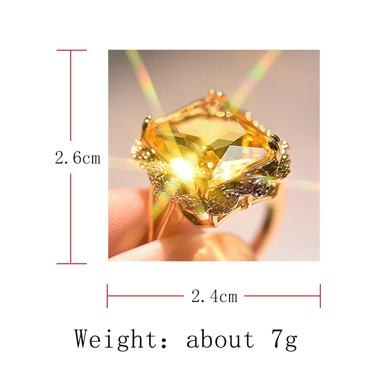 Milangirl  Square Cyrstal Engagement Ring Women Champagne Big Zircon Rings For Women Vintage Jewelry yellow Rings  Gifts