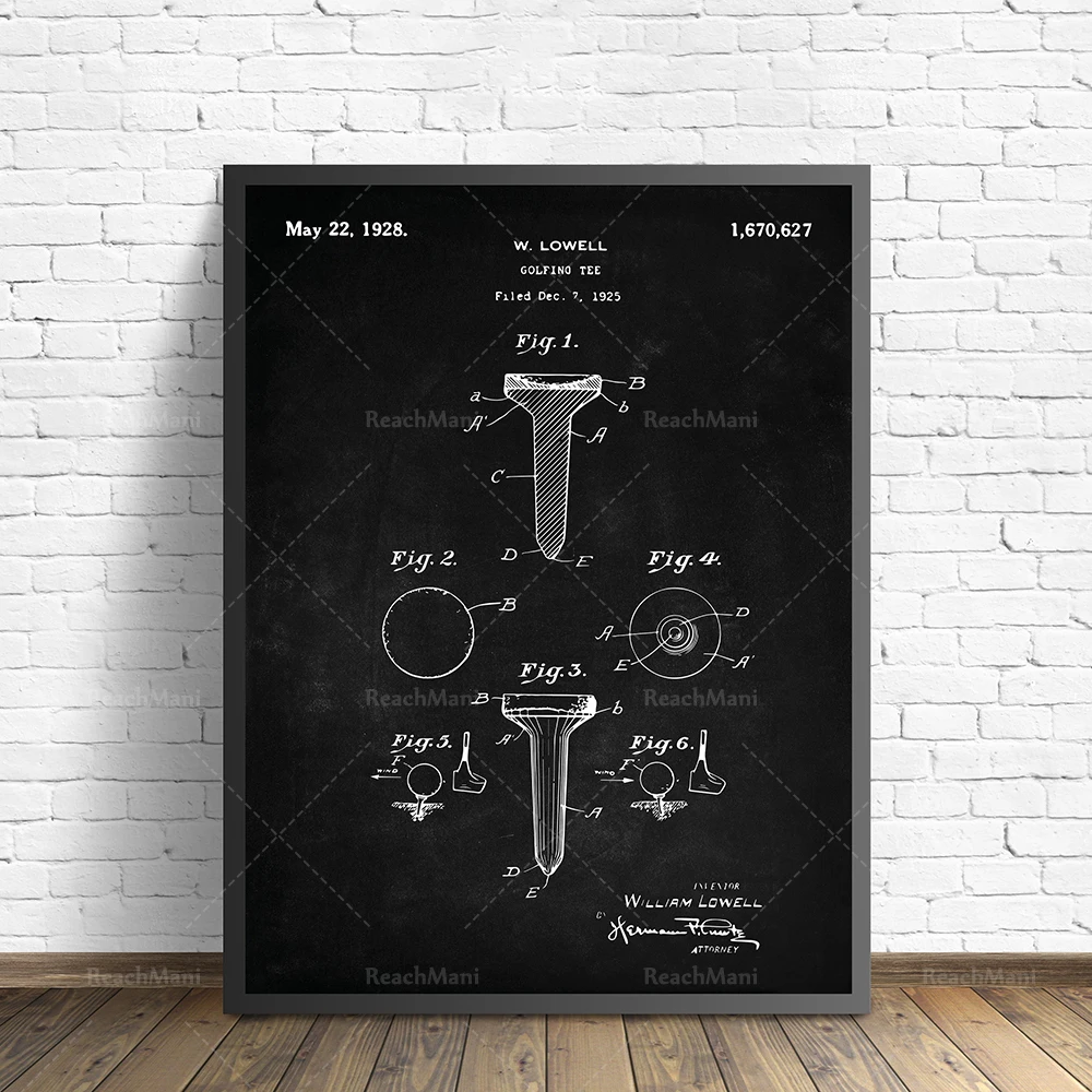 Golf Patent Set of 4, Golf Club Poster, Golf Ball Decor, Golf Tee, Caddy Bag Art