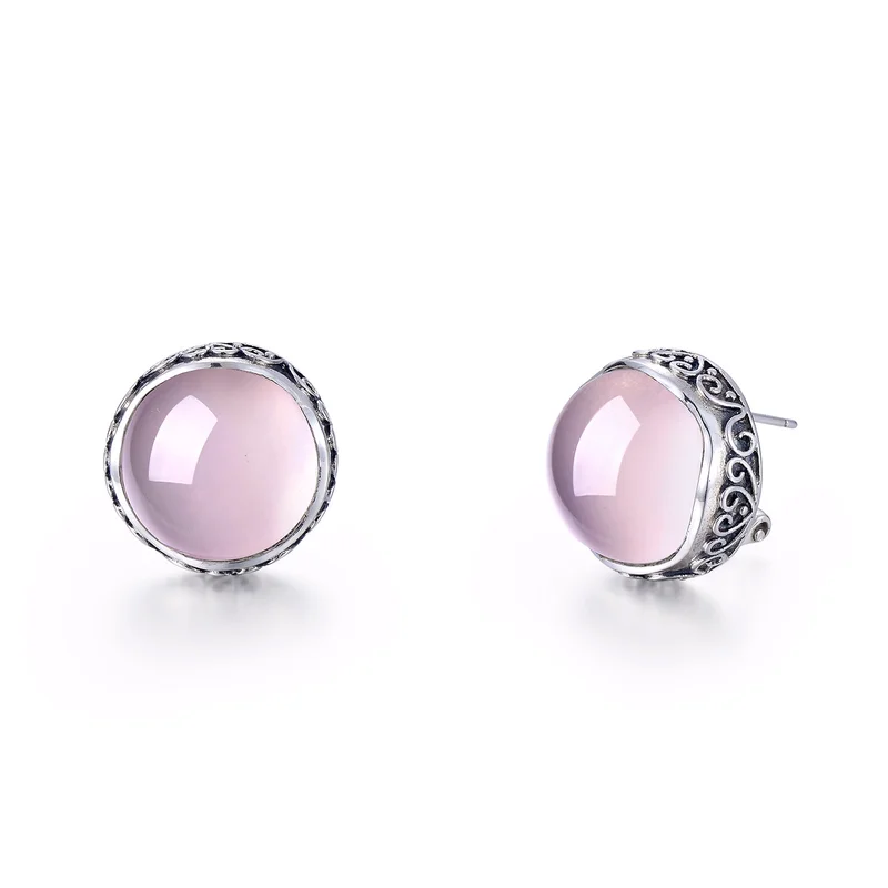 New Elegant Pink Moonstone Small Stud Earrings For Women Vintage Brincos Mujer Statement Earring Wedding Party Fashion Jewelry