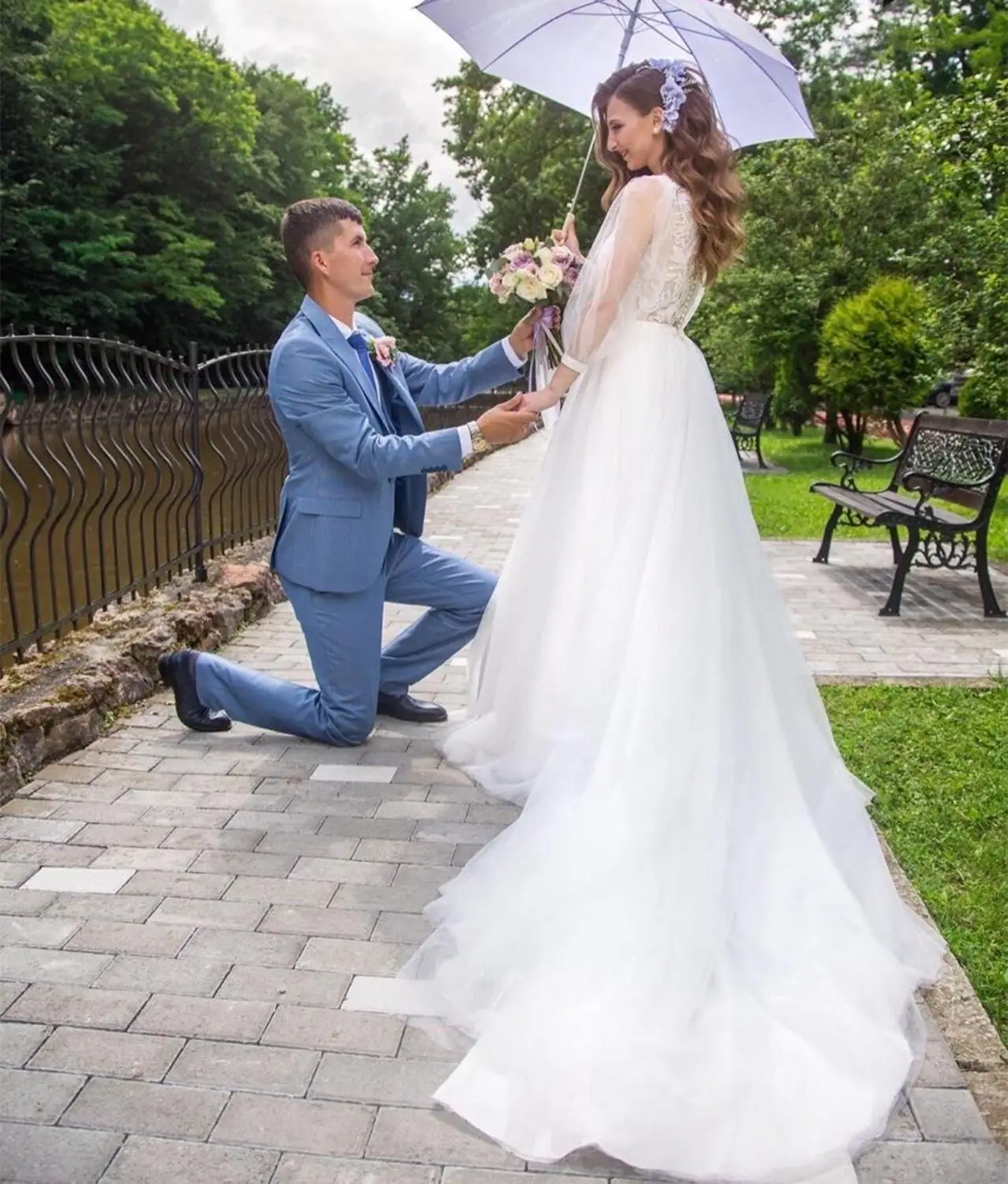 Robe de mariée à manches longues bouffantes, en Tulle blanc, avec des Appliques en dentelle, ligne a, pour femmes, magnifique, taille personnalisée