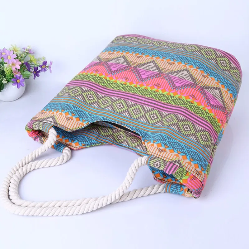 New Casual Summer Beach Women Bag Lunch bag Hot Sale Fashion High Quality Canvas Striped Handbags Shoulder Bag