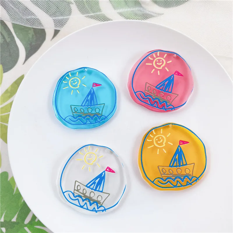 

Min order 40pcs/lot color boat pattern print geometry Irregular circle rounds shape acrylic beads diy jewelry accessory