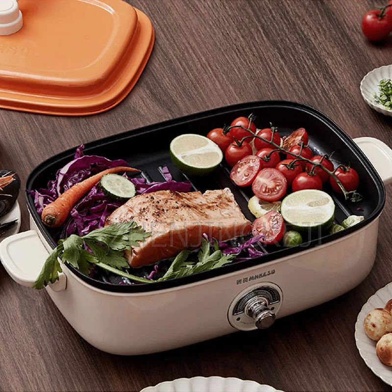 Multi-Function Cooking Machine Electric Grill Pan Multi-Purpose Shabu Hot Pot Barbecue One Pot Household Kitchen Appliances