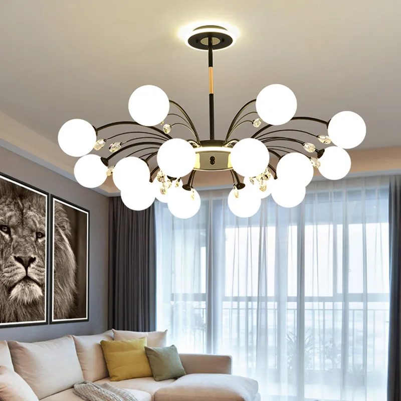 

Led tree branch chandelier Postmodern Living Room round molecular black glass ball lamp home luxury Bedroom Dining Room lighting