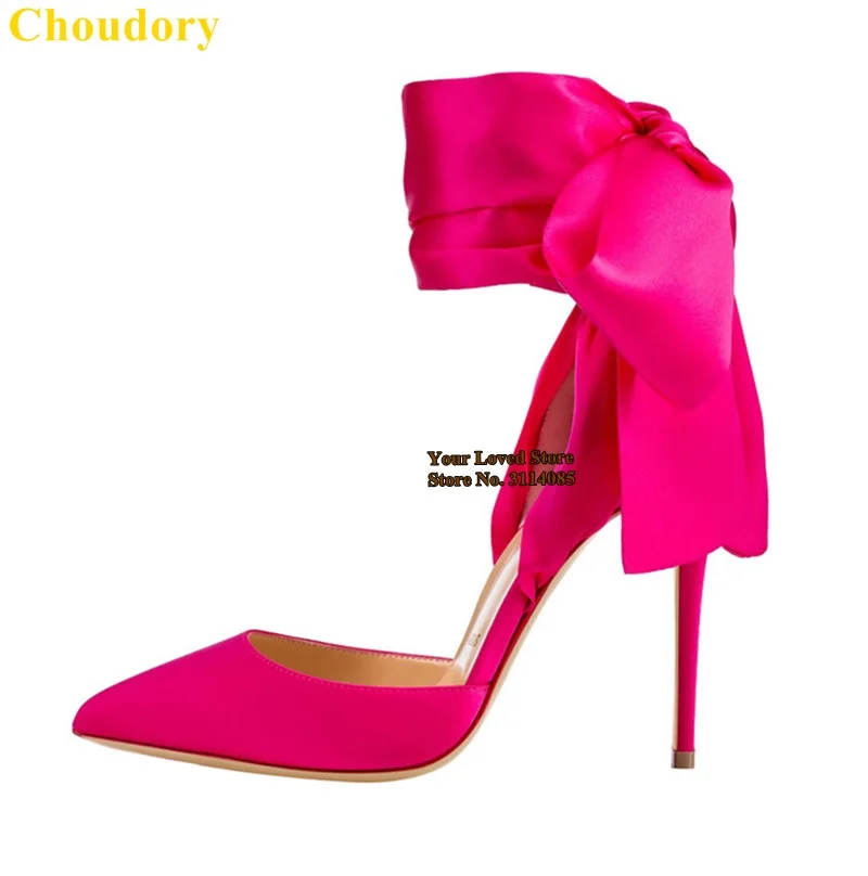 Choudory abito in raso fucsia con nodo a farfalla décolleté con punta a punta nastro con lacci papillon scarpe da sposa taglia 47 pompa in tessuto