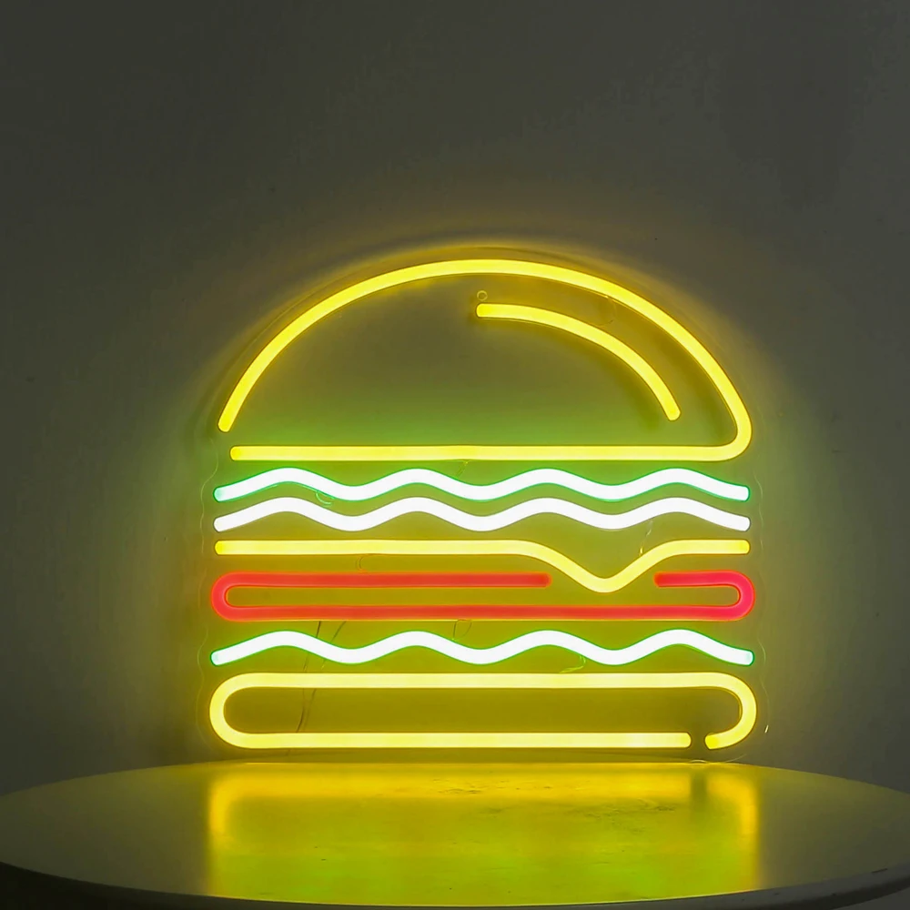 Flex Neon Strip Sign HAMBURGER Neon Light Fast Food Take-out Neon Sign Gift Wall Décor for Restaurant Kitchen Bar Store Birthday