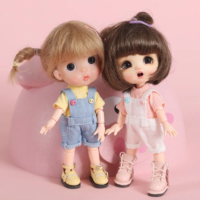 OB11 size doll clothes with baggy jeans candy colored suspends suitable 1/12 size OB11 GSC plain doll accessories