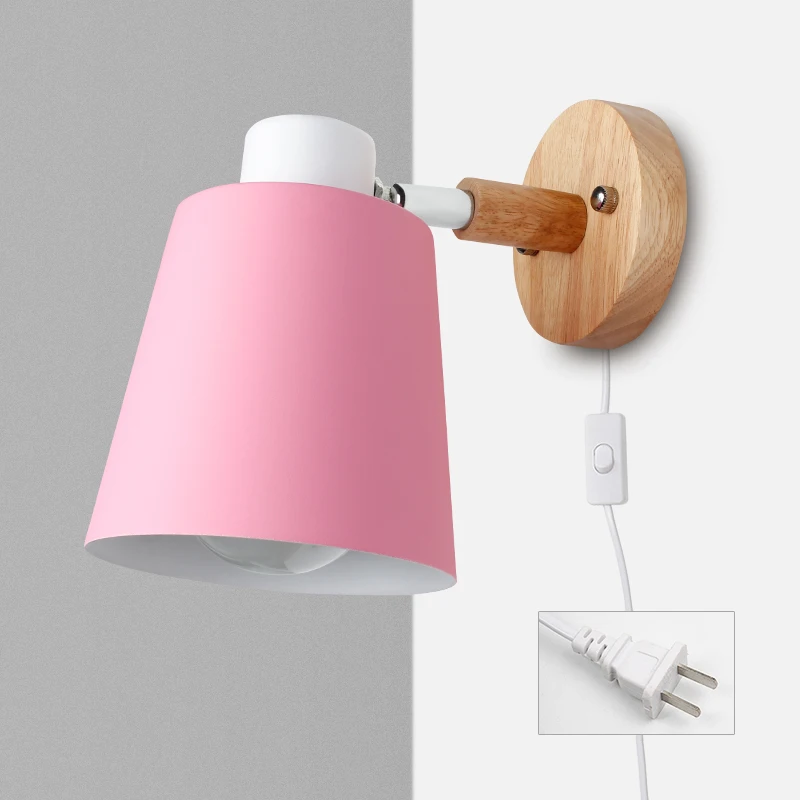 PHYVAL Nordic Wall Lamp With Plug Iron Wall Lamp E27 Macaroon 6 Color Bedside Wall Lamp Led EU/US Plug wall sconces with switch