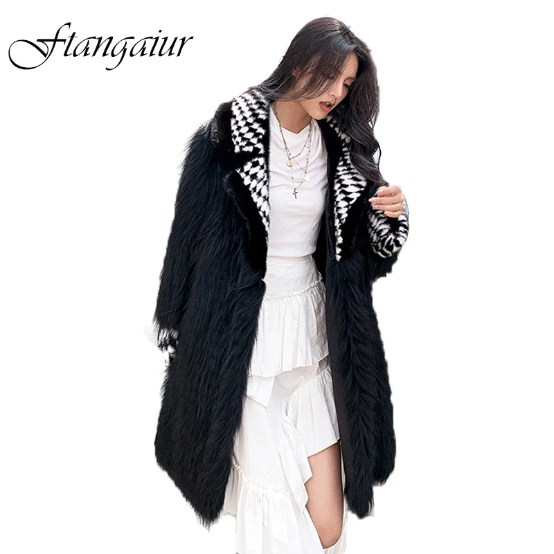 

Ftangaiur New Winter Finland Imported Fox Fur Coat Turn-Down Collar Solid Women Medium Fox Coat Natural Fur Slim Fox Fur Coats