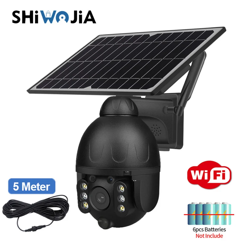 SHIWOJIA Outdoor Solar Camera WIFI Wireless Security Black Detachable Solar Cam Battery CCTV PIR Video Surveillance Phone