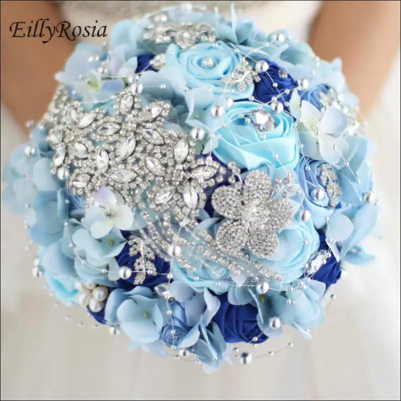 EillyRosia Schmuck Brosche Bouquet für Braut Kristalle Sparkly Blau Schöne Mit Blumen Hochzeit Bouquet de fleur mariage