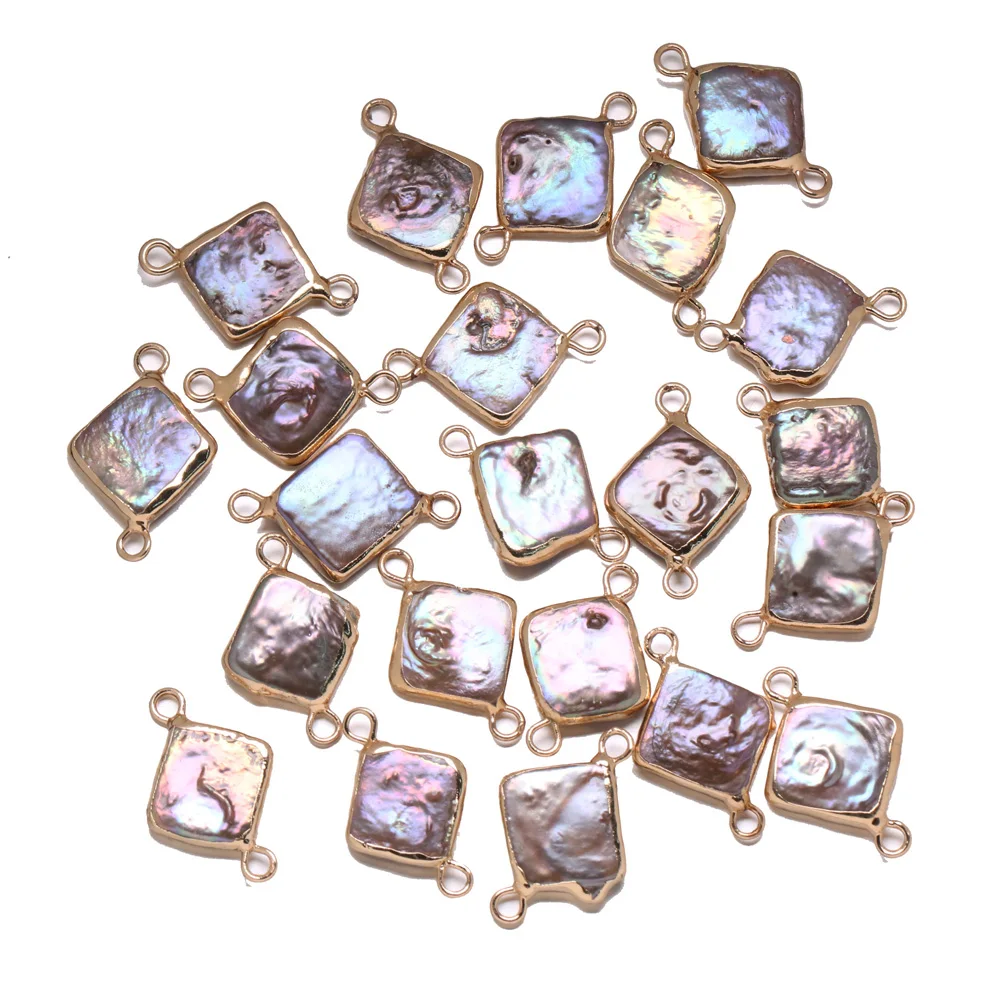 Natural Freshwater Pearl Pendant Square Double hole connector Pendants for Jewelry Making DIY Bracelet Necklaces Accessories