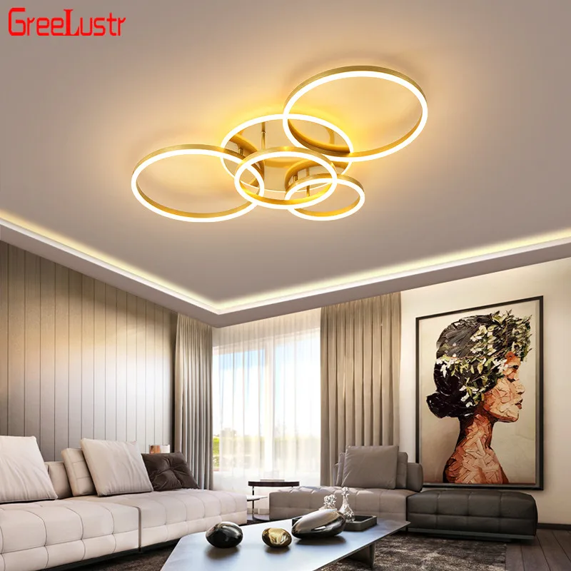 

Modern Gold Led Ceiling Lamp Lustres Brief Rings Chandelier Lighting Acrylic Plafond Luminaire Living Dinning Bedroom Fixtures