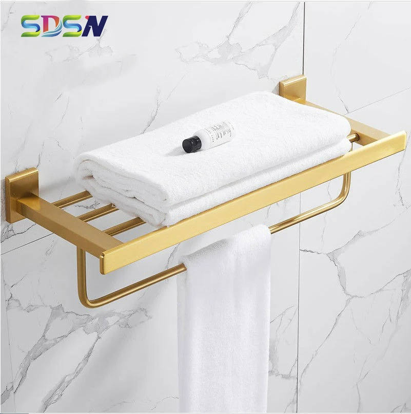 

Bathroom Towel Rack SDSN Brushed Gold Towel Rack Wall Mounted Bathing Towel Shelf Space Aluminum Brushed Gold Bath Towel Rack