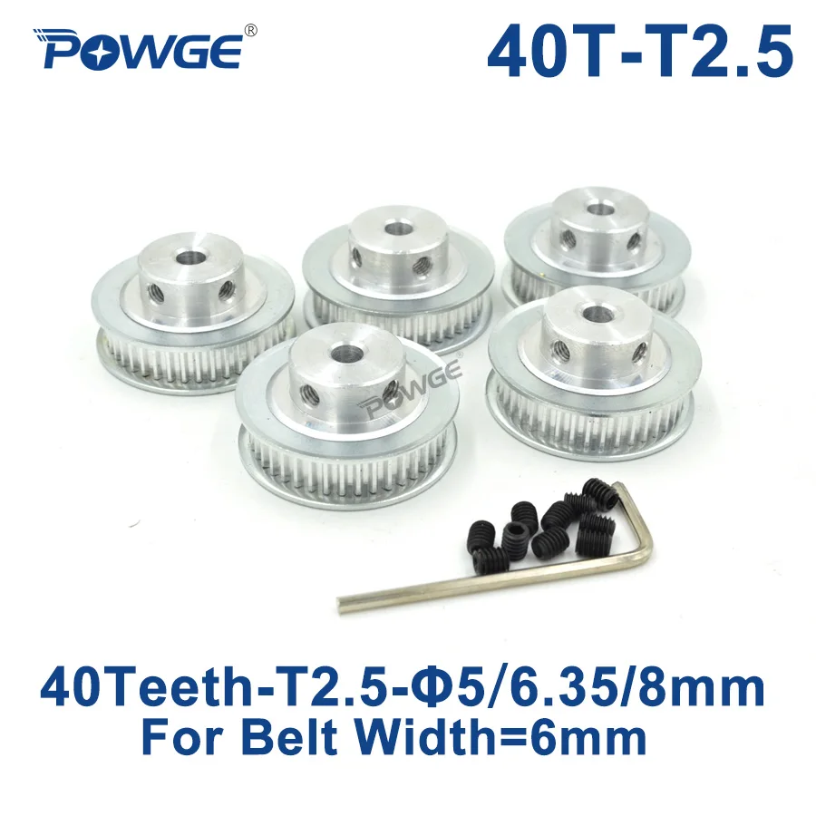 POWGE Trapezoid 40 Teeth T2.5 Synchronous Timing Pulley Bore 5/6.35/8mm for Belt width 6mm T2.5 Belt Pulley Gear 40Teeth 40T