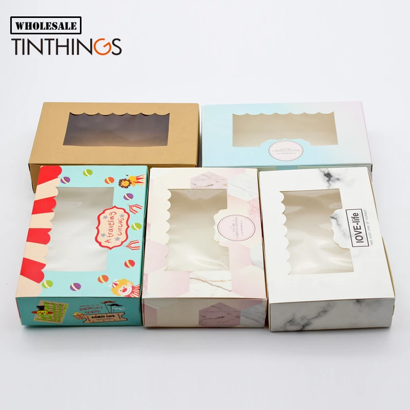 

Wholesale 800PCS Box Window Wedding Party Favor Kids Birthday Kraft Gift Paper Packaging Food Baking Candy Cookie Chocolate DIY