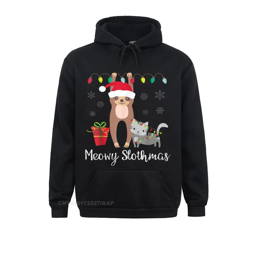 

Meowy Slothmas Cat Sloth Merry Christmas Lights Sweatshirts Fashionable Long Sleeve Geek Women Hoodies Fashionable Hoods