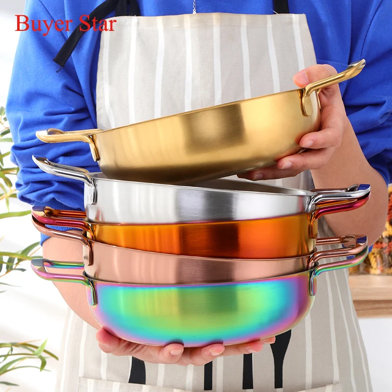 2 Sizes Stainless Steel Golden Ramen Cooking Pan Hotpot Soup Stockpot For Crayfish Seafood Kitchen Cookware For Induction Cooker