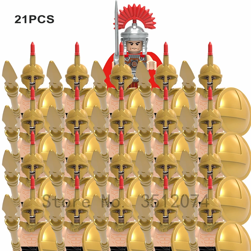 21PCS Medieval Castle Knights Kingdom Figures Centurion Spartacus Army Sets Market Helmet Weapons Building Blocks Kids Gift Toys