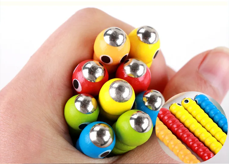 Fishing Toy Magnetic Fishing Rod 4pcs and Bugs set Kids Wooden Caterpillar 20PCS Magnet Fishing Game Accessories for 2 Year Baby