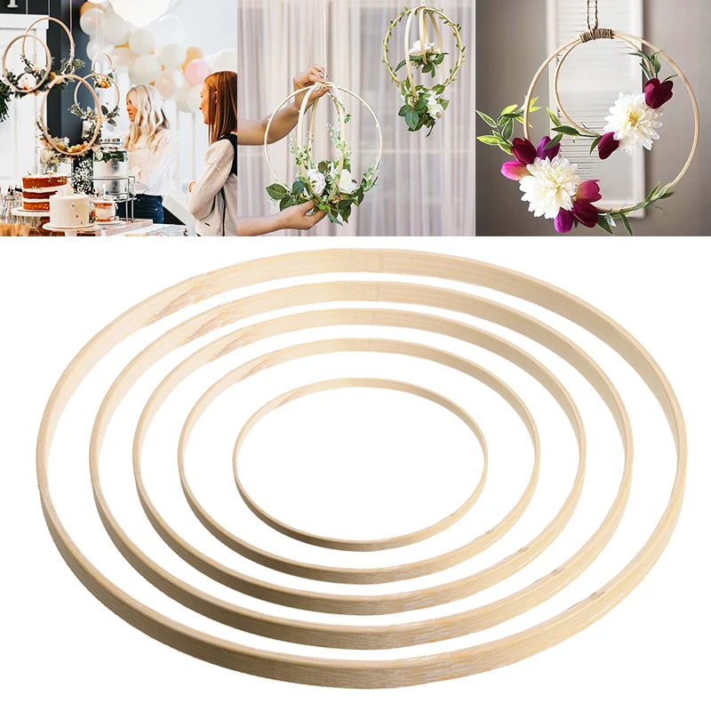 10Pcs 8-40.5cm Dream Catcher Bamboo Rings Wooden Circle Round DIY Hoop for Flower Wreath House Garden Plant Decor Hanging Basket