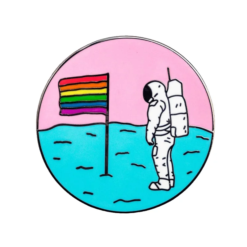 Queer moon Badge rainbow pride flag Enamel Pin astronaut Brooch LGBTQ gay Accessory