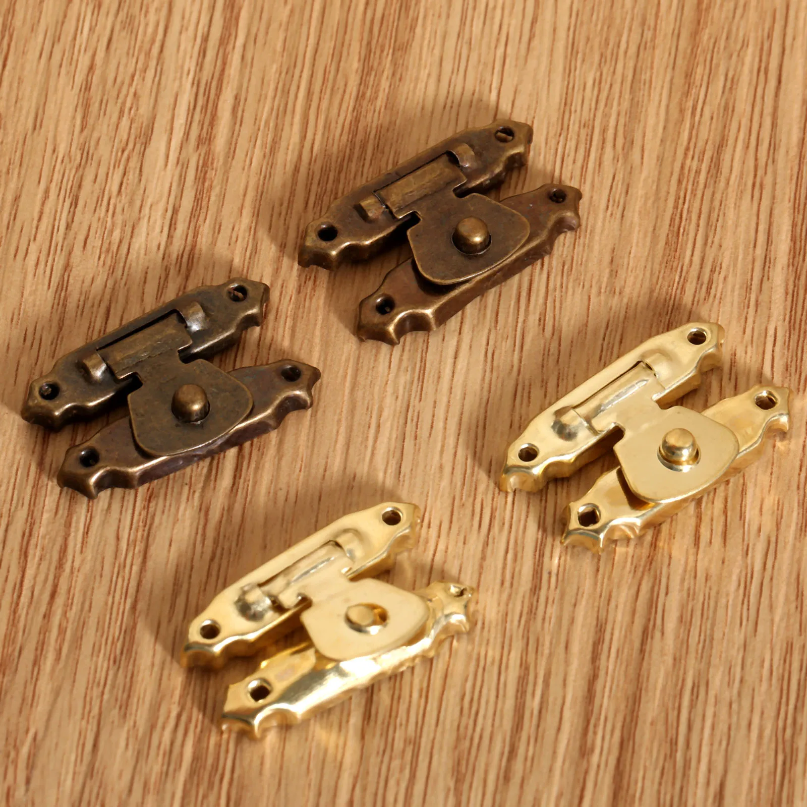 5Pcs Mini Jewelry Gift Wine Box Wooden Case Hasp Lock Drawer Latches Decorative Brass Suitcases Hasp Latch Hook with Nails