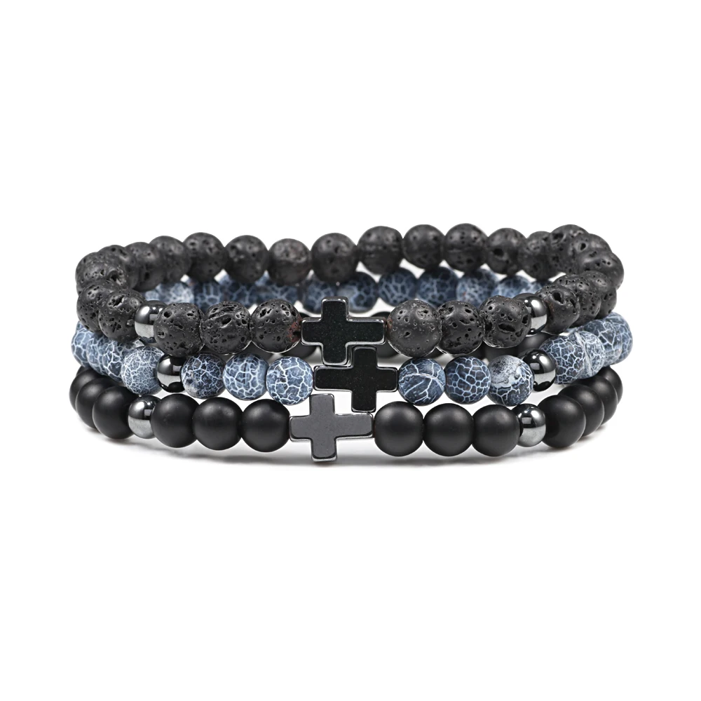 Prayer Men Women Bracelet Hematite Cross 6MM Natural Stone Tiger Eyes Bead Strand Bracelets Bangle Jesus Yoga Homme Jewelry Gift