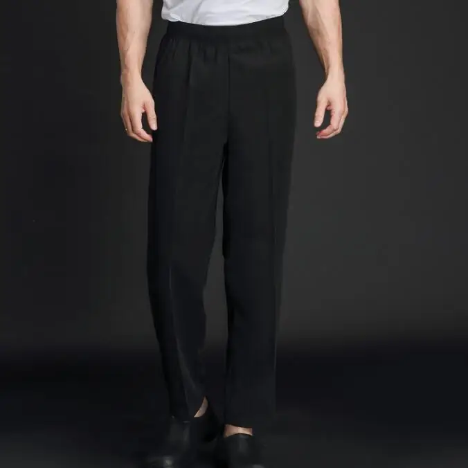 

Chef Pants Spring Trouser Men Work Restaurant Black Elastic Waist Cooking