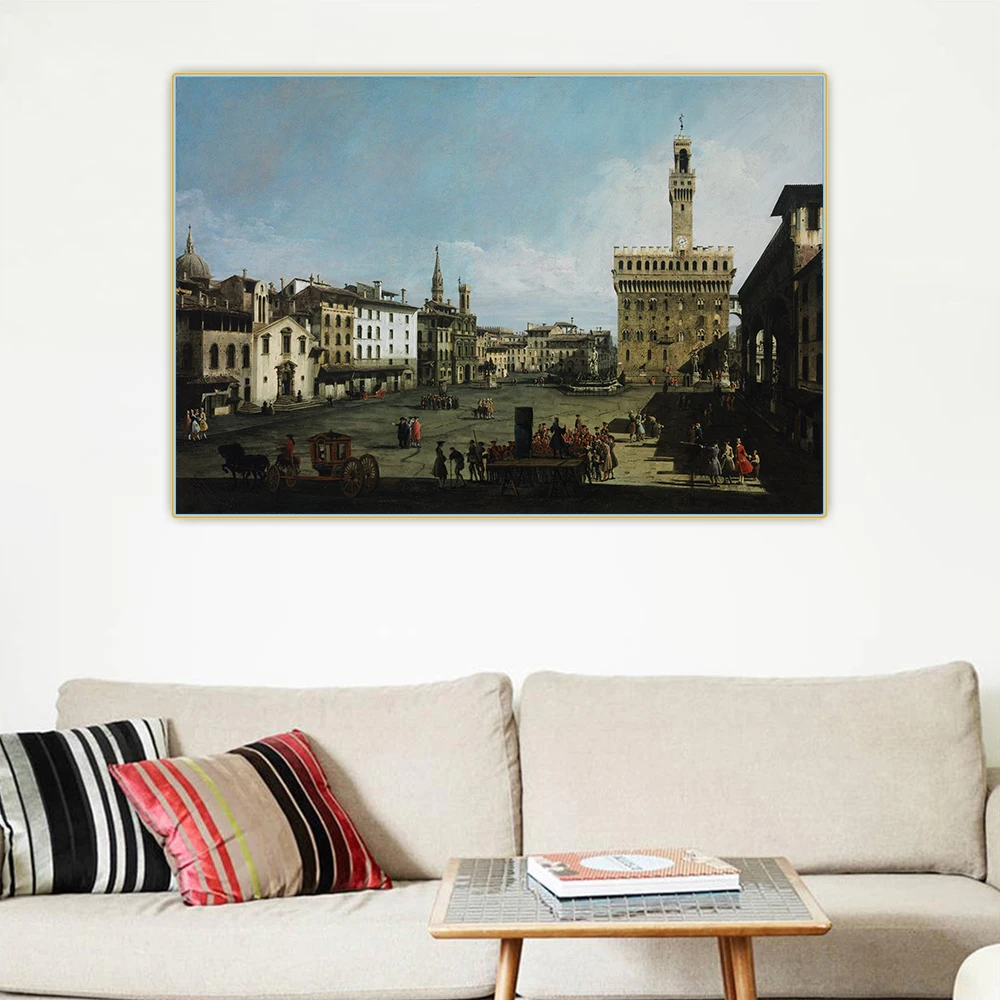 Citon Bernardo Bellotto《The Piazza della Signoria in Florence》Canvas Oil Painting Picture Backdrop Wall Decor Home Decoration