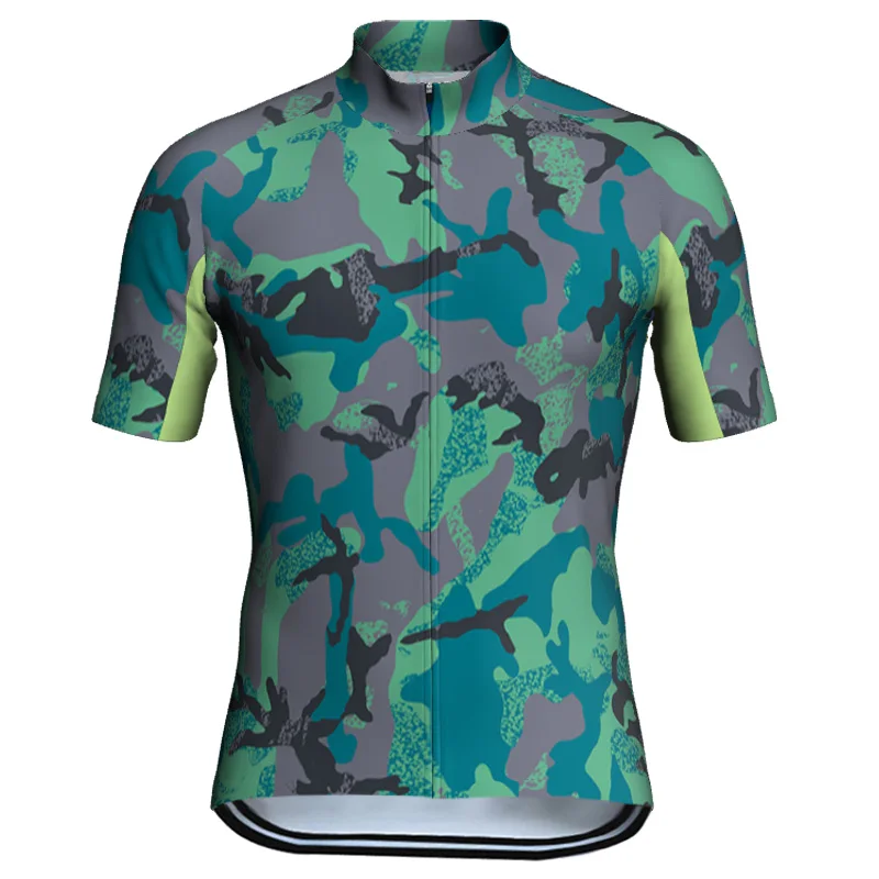 Outdoor Short Sleeve Cycling Jersey Jacket for Men, MTB Shirt, Ciclismo Polyester Bike, Racing Sport Camo Design, Military Top