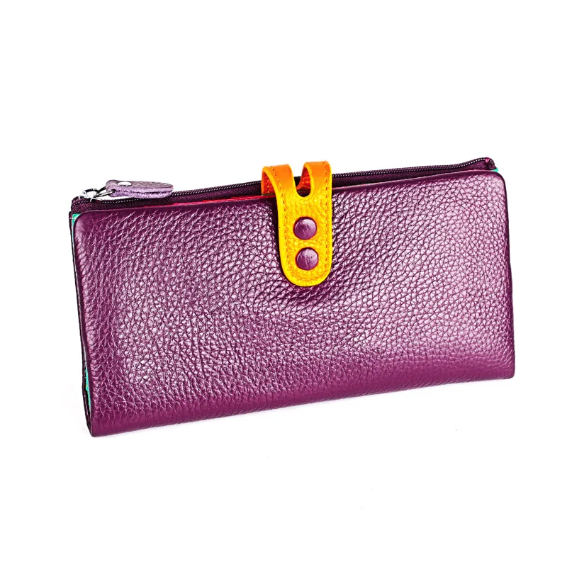 CICICUFF-Portefeuille en cuir véritable pour femme, pochette longue pour femme, sac à main avec poche zippée, porte-téléphone coloré, porte-monnaie