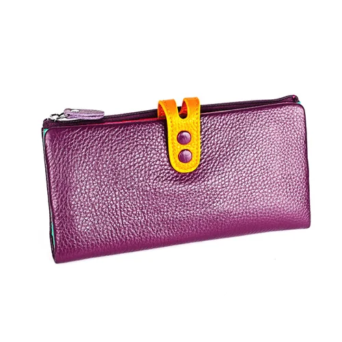 Imagen 2 del producto CICICUFF-cartera de piel auténtica con cremallera para mujer, bolso de mano largo con bolsillo, colorido, para teléfono