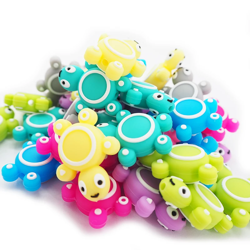 Chenkai 10PCS Silicone Turtle Beads Baby Animal Shape Of Mini Tortoise Teething BPA Free DIY Infant Nursing Pacifier Chain Clips