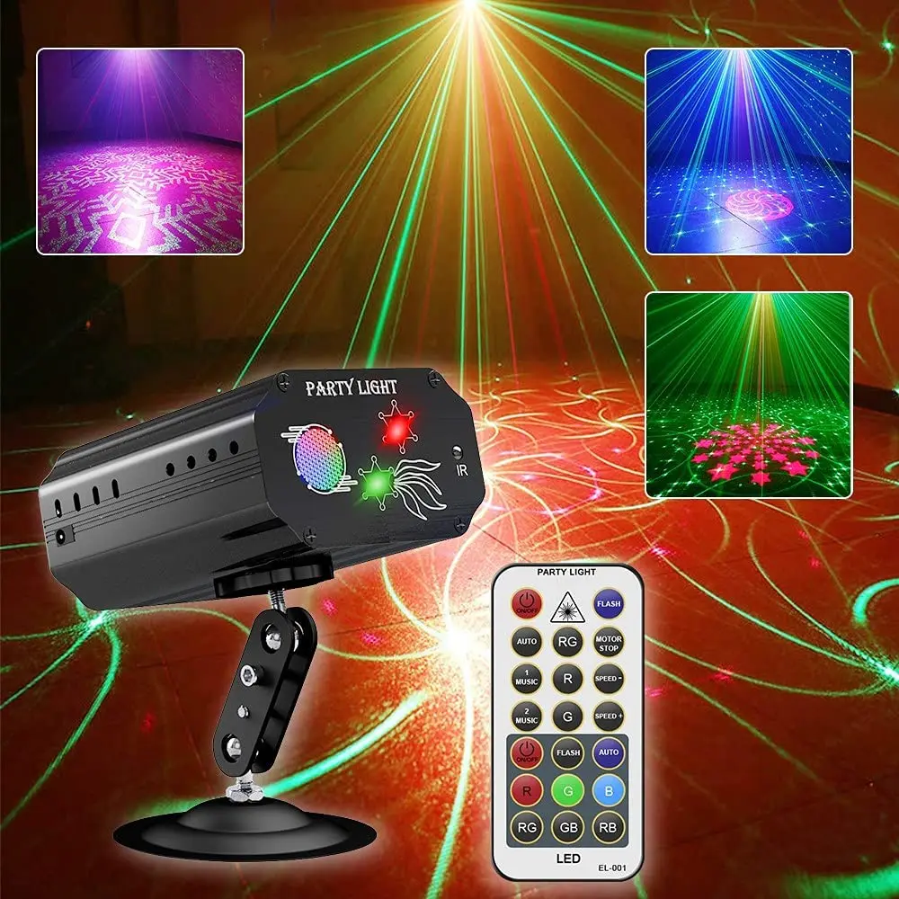 New 16 Pattern Mini Remote Control Christmas Lights LED 9W Stage Effect Laser Projector Decoration For Home DJ Disco Sound Party