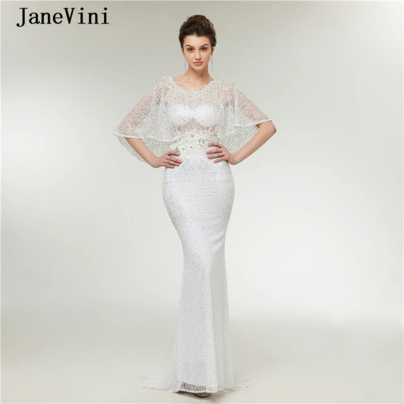 JaneVini 2020 Elegant Lace ชุดราตรียาว Scoop คอ Appliques Beaded แขนกุดหรูหรา Saudi คำ Mermaid ชุดราตรีอย่างเป็นทางการ