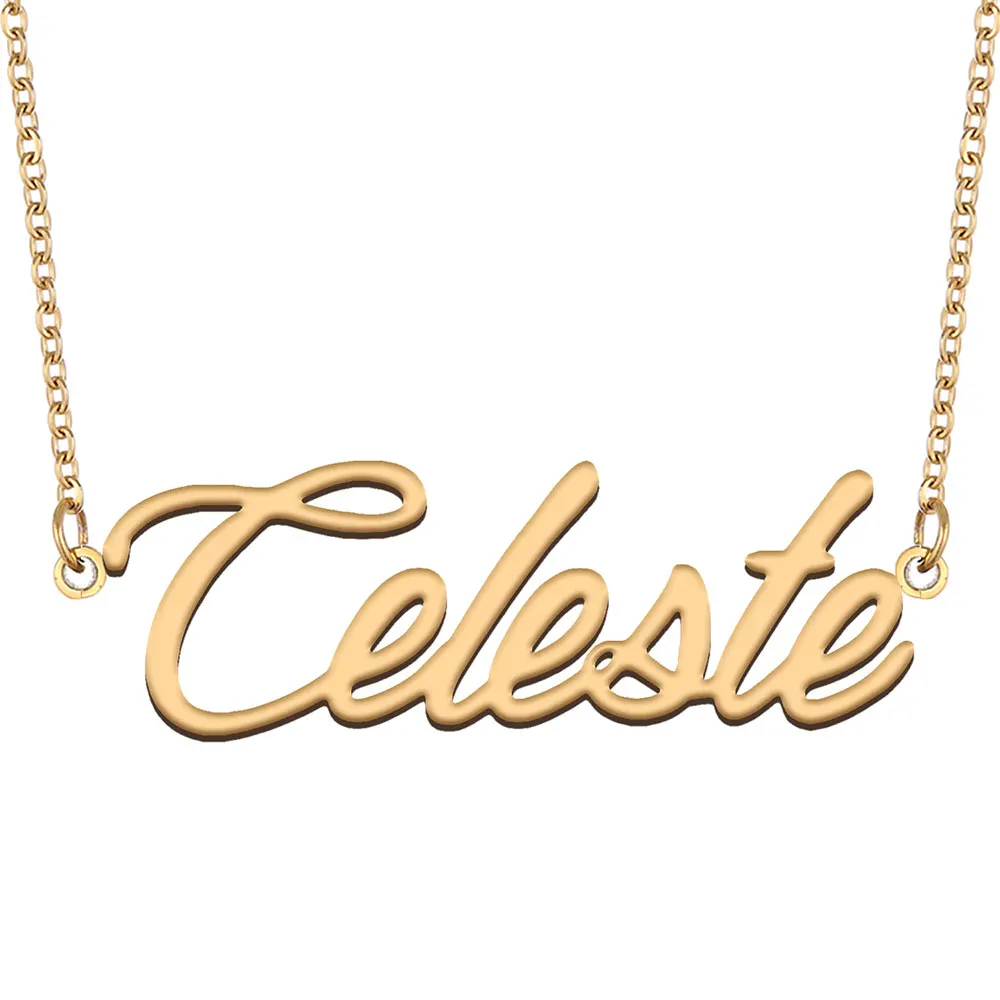 Celeste Name Necklace Personalized Women Stainless Steel Jewelry Gold Plated Nameplate Pendant Femme Mothers Girlfriend Gift