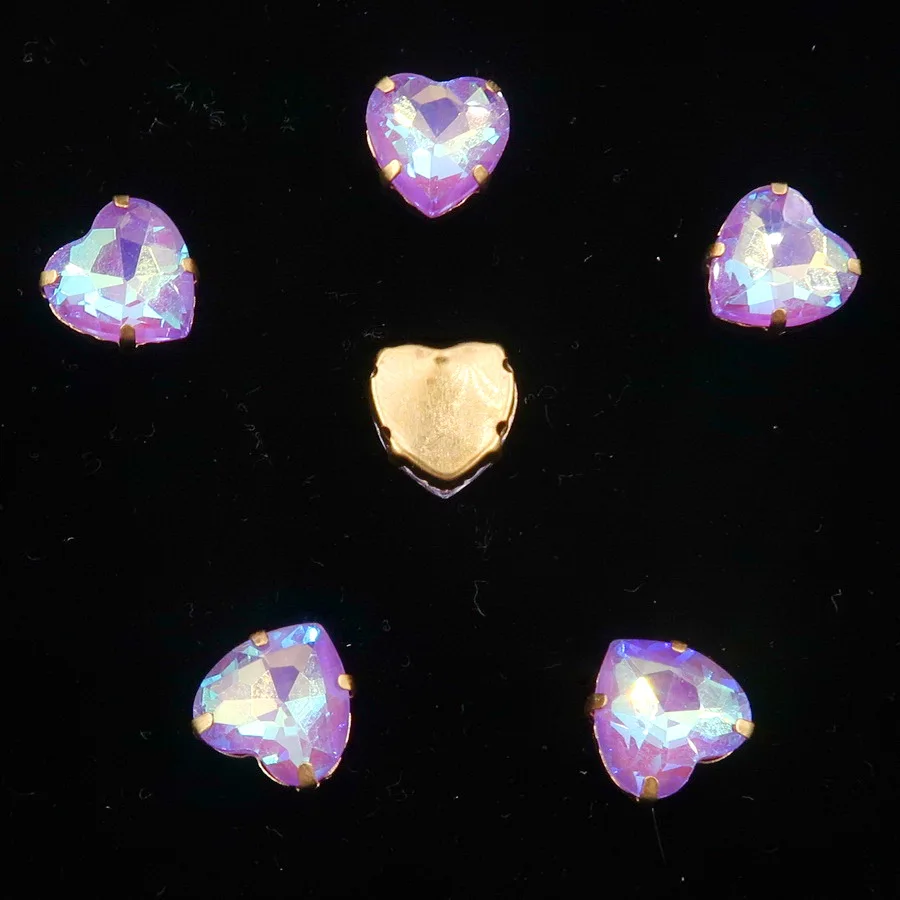 Herzförmige Goldklauenfassungen 20 Stk./Packung 10mm Jelly Candy & AB Glaskristall zum Aufnähen Strassperlen für Schuhe, Taschen, Bastelarbeiten, DIY-Besatz – Detail 6