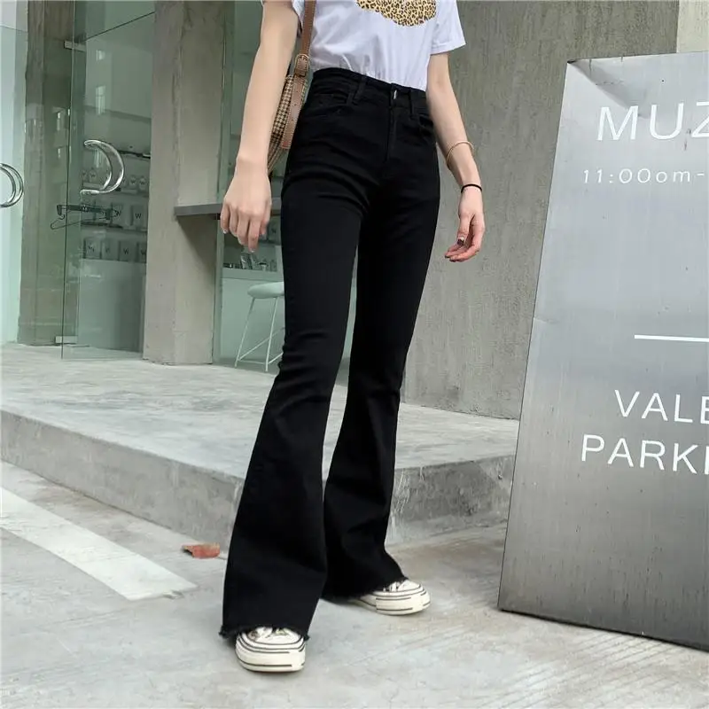 5XL Elastic High Waist Micro Flared Jeans For Women Women's Spring Summer Vintage Slim Trumpet Fishtail Pants Feme Trousers