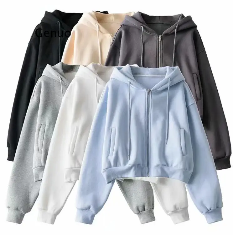 Women Casual Solid Long Sleeve Zipper Pocket Shirt Hooded Sweatshirt Tops Female Hoodies Streetwear