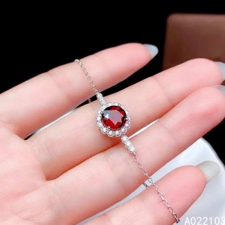 

KJJEAXCMY fine jewelry 925 sterling silver inlaid natural garnet New girls' luxury and noble big gem bracelet support test