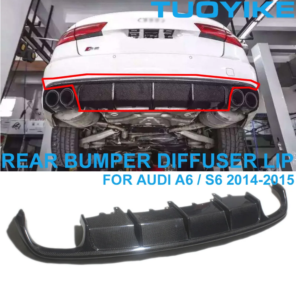 Car Real Dry Carbon Fiber Rear Bumper Diffuser Lip Spoiler Trim Cover Full Replace Modified Retrofit For Audi A6 S6 2014-2015