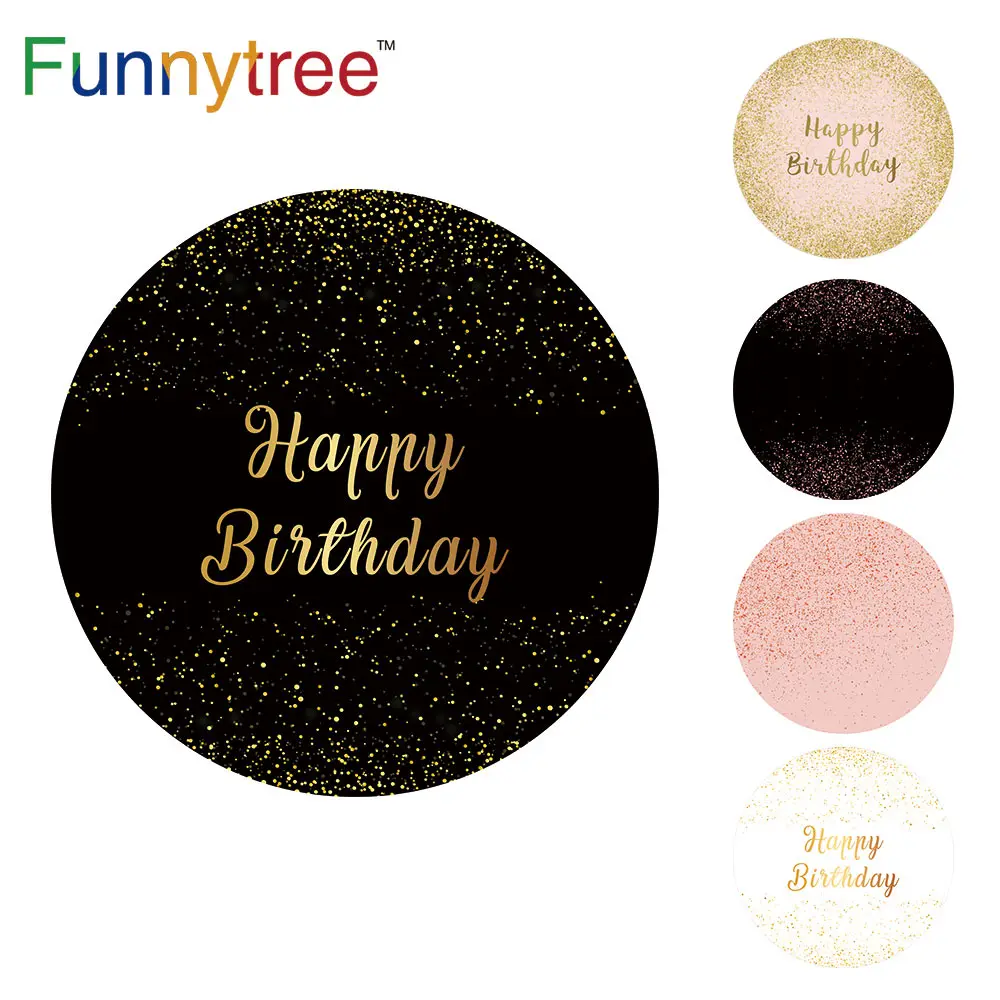 Funnytree Black Golden Round Backdrop Circle Background cover Happy Birthday Party Baby Shower Glitter Photocall Decor Frame