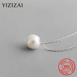 YIZIZAI Genuine 925 Sterling Silver Simple Korean Natural Freshwater Pearl Necklace Pendant Women's High Quality Jewelry Gift